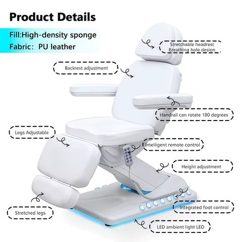 LUNA I 4 Motors / 3 Motors Electric Aesthetics Chair SPA Facial Podiatry Bed with Heating / or add Swivel kit I