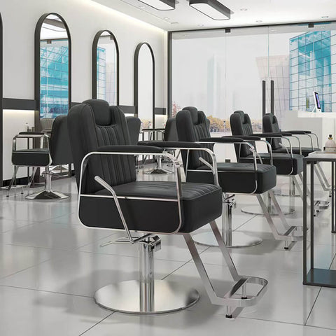 Greenlife Heavy Reclining Styling chair with stainless steel base / Barber Gold & White - Greenlife - Reclining Styling Chair