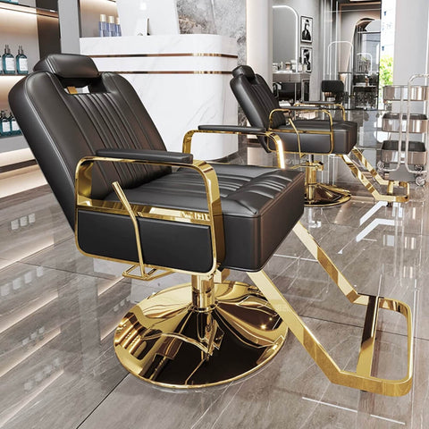 Greenlife Heavy Reclining Styling chair with stainless steel base / Barber Gold & White - Greenlife - Reclining Styling Chair