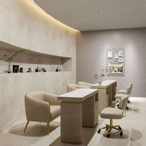 YOOCELL ® White Manicure Table with Manicurist Chair and Guest backrest Stools Chair Whole Set  (wholesale pricing available)