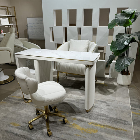 YOOCELL ® White Manicure Table with Manicurist Chair and Guest backrest Stools Chair Whole Set  (wholesale pricing available)