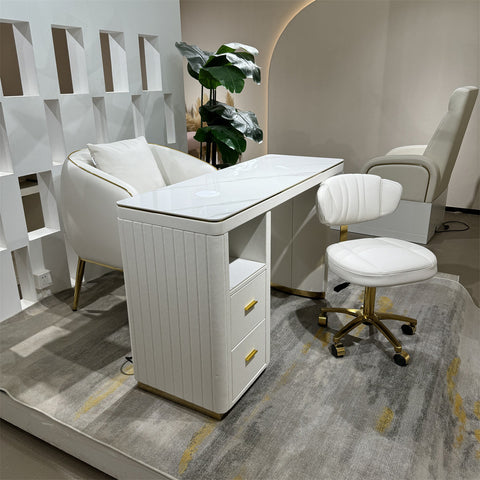 YOOCELL ® White Manicure Table with Manicurist Chair and Guest backrest Stools Chair Whole Set  (wholesale pricing available)
