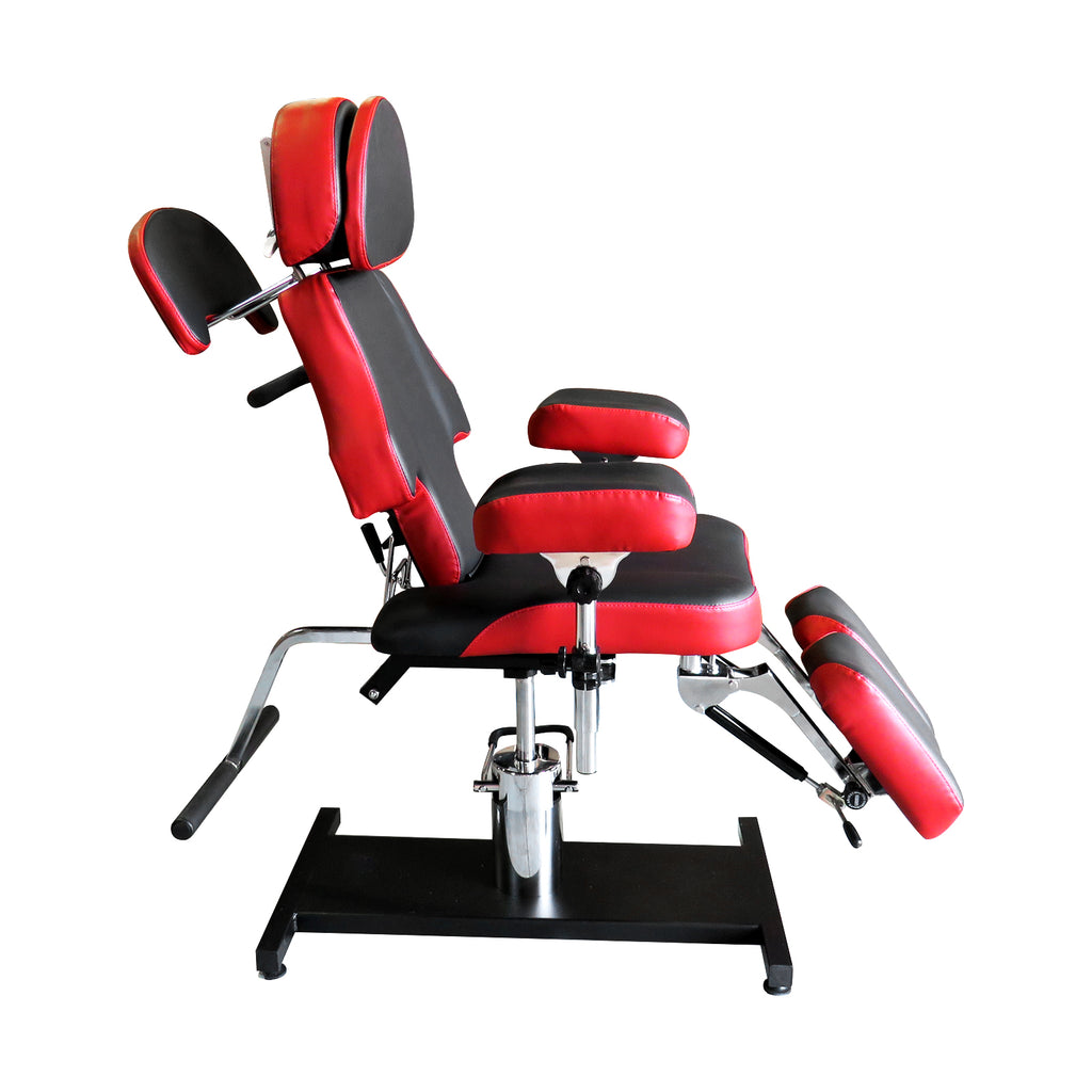 Chaise de tatouage hydraulique réglable de luxe rouge et noir 