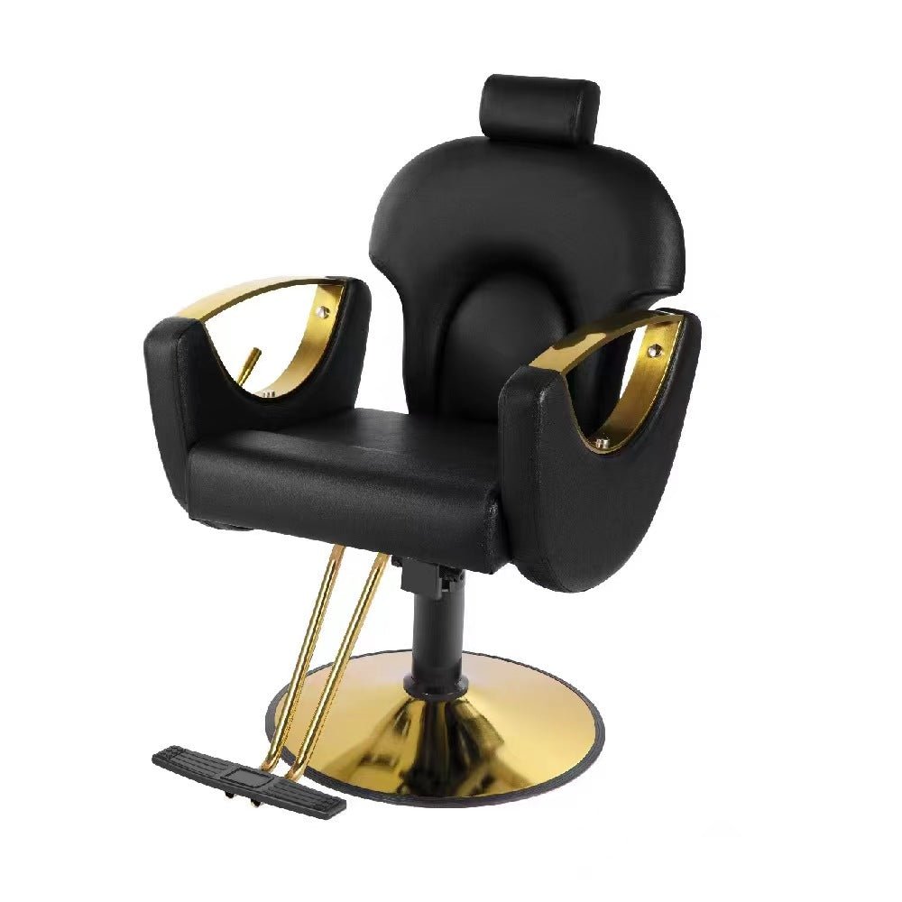 Black Barber Chair with Headrest and Reclining Function (Golden Disc and Armrest) - GreenLife - Barber chair