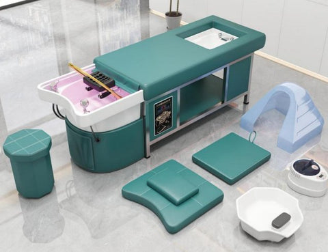 Luxury Multifunctional Massage Table with Backwash Shampoo Sink (Color May Different) - GreenLife - 