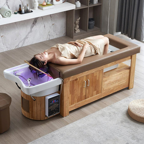 Greenlife Luxury Thai Japanese Headspa for Professional Head SPA Backwash Shampoo Sink Bed, Wooden Base - GreenLife - Shampoo Unit