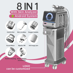 8 in 1 AI Smart Skin Analysis & Hydro Facial System Micro-bubble Aesthetic Facial Beauty Device Desktop Hydra Facial Machine Ice Hammer Infusion Dermaplaning Lifting Firming Facial