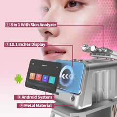 8 in 1 AI Smart Skin Analysis & Hydro Facial System Micro-bubble Aesthetic Facial Beauty Device Desktop Hydra Facial Machine Ice Hammer Infusion Dermaplaning Lifting Firming Facial