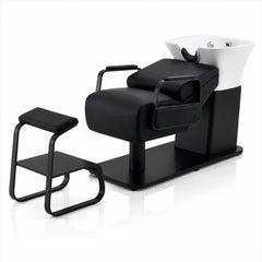 Shampoo Backwash Unit Bed Ceramic Sink - black