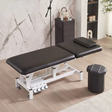 2 - Motor Electric Massage Table Built - in Foot Pedal with 4 Wheels & Paper Roll Holder - GreenLife - Electric massage table