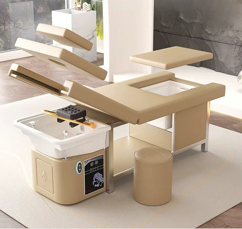 SalonLand High - grade Thai Head SPA Shampoo Bed with Ceramic Basin & Power lift backrest & foot bath - GreenLife - Shampoo Unit