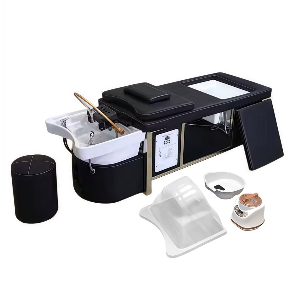 SalonLand Thai Head Spa Shampoo Bed - Stainless Steel frame with Ceramic Head Basin - Optional Foot Basin - GreenLife - Shampoo Unit