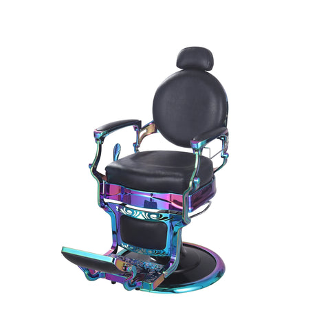 Deluxe Rainbow Chrome Barber Chair with Ergonomic Leather Seat and Adjustable Features