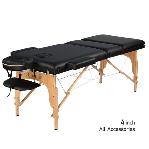 3-Section 4" Wooden Super Stable Portable Massage Table - MTW131 - GreenLife-101121