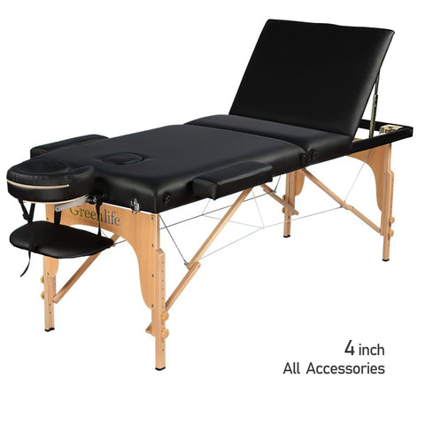 3-Section 4" Wooden Super Stable Portable Massage Table - MTW131 - GreenLife-101121