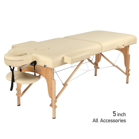 2-Section 5" Wooden Super Stable Portable Massage Table - MTW122 - GreenLife-Portable Massage Table
