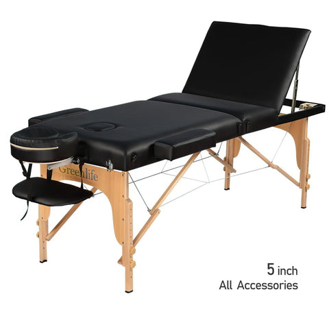 3-Section 5" Wooden Super Stable Portable Massage Table - MTW132 - GreenLife-101141
