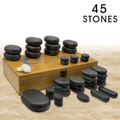 45PC Deluxe Full Body Massage Stone Set (Include 2 Countoured oval facial) - GreenLife-117141