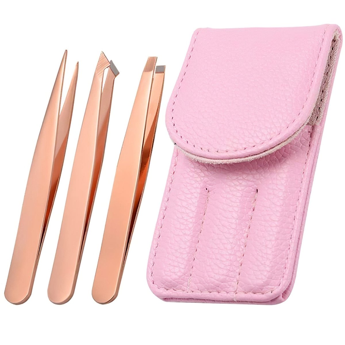 3pc Tweezers Set(Rose Gold with Leather Bag) - GreenLife-Tweezers