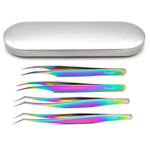 4PC Eyelash Tweezers kit (Rainbow Color) - GreenLife-Tweezers