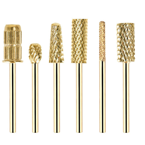6 Pcs Nail Drill Bits kit Gold Carbide w/ 6 Rings files - GreenLife-5020006