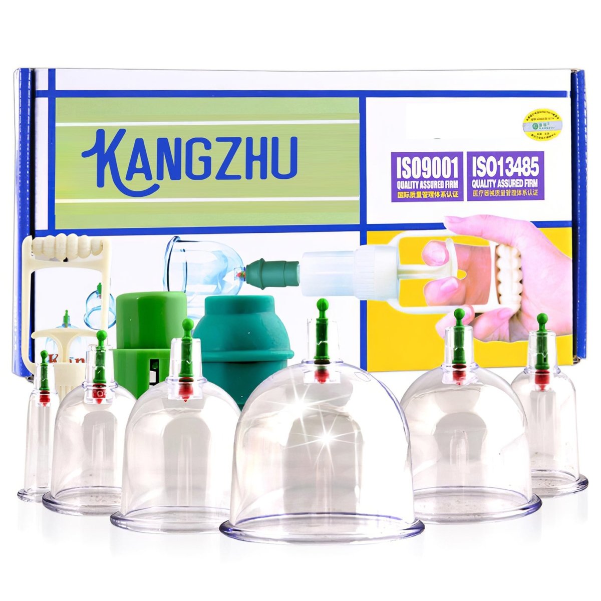 Kang Zhu Vacuum Suction Cupping Therapy Kit - 6 Cups - GreenLife-Massage Supplies